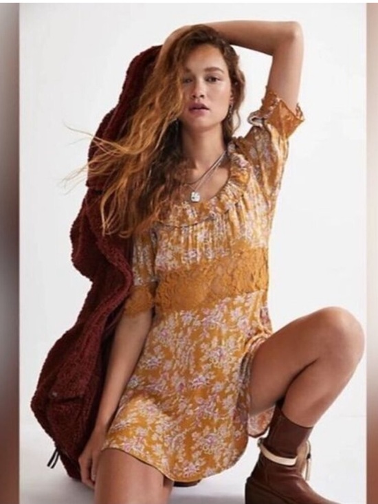 Free People Dresses & Skirts - Free People Lucie Mini Dress in Antique Coin Gold Combo